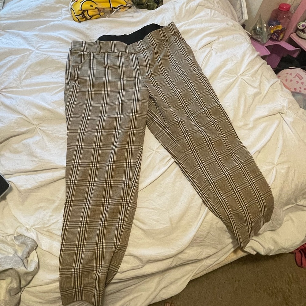 Plaid straight leg pants